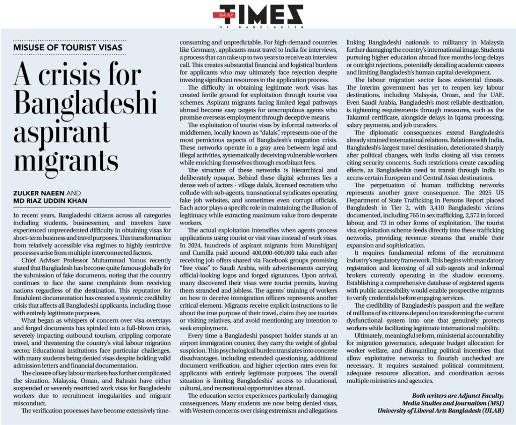 Misuse Of Tourist Visas: A crisis for Bangladeshi aspirant migrants